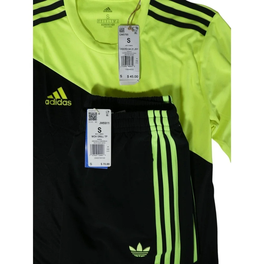 Adidas Black Signal Green Solar Yellow Two Piece Jersey Pants Unisex W-M M-S